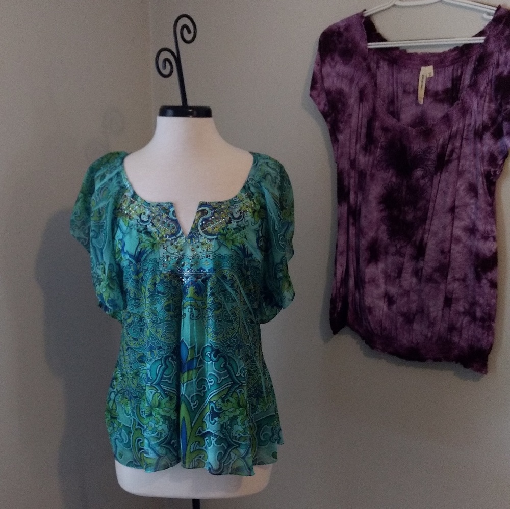 Live and Let Live Aqua Short Sleeve Top Size Large